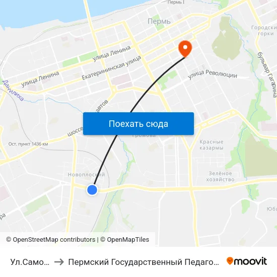 Ул.Самолетная to Пермский Государственный Педагогический Университет map