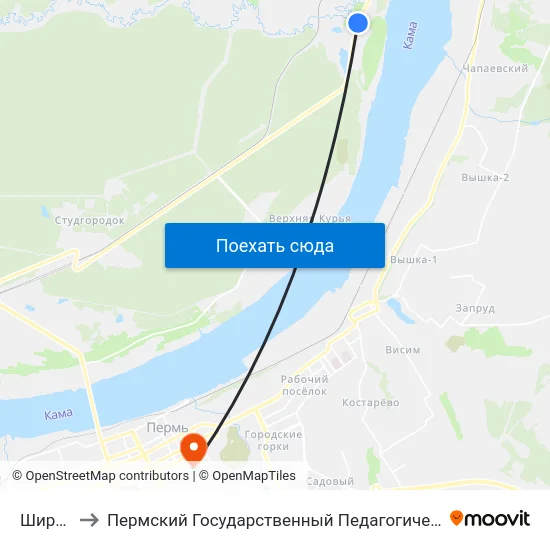 Ширяиха to Пермский Государственный Педагогический Университет map