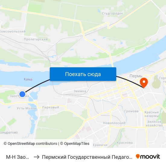 М-Н Заостровка to Пермский Государственный Педагогический Университет map