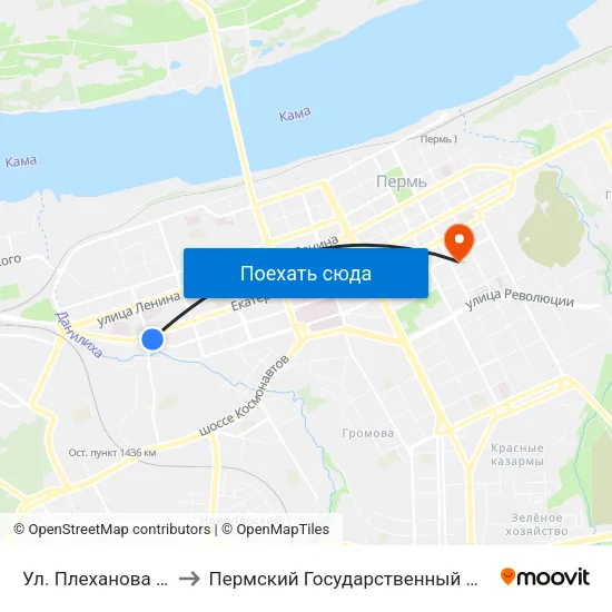 Ул. Плеханова (Луначарского) to Пермский Государственный Педагогический Университет map