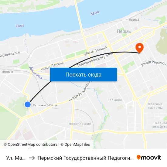 Ул. Малкова to Пермский Государственный Педагогический Университет map