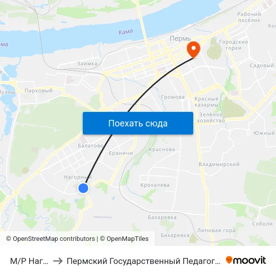 М/Р Нагорный to Пермский Государственный Педагогический Университет map