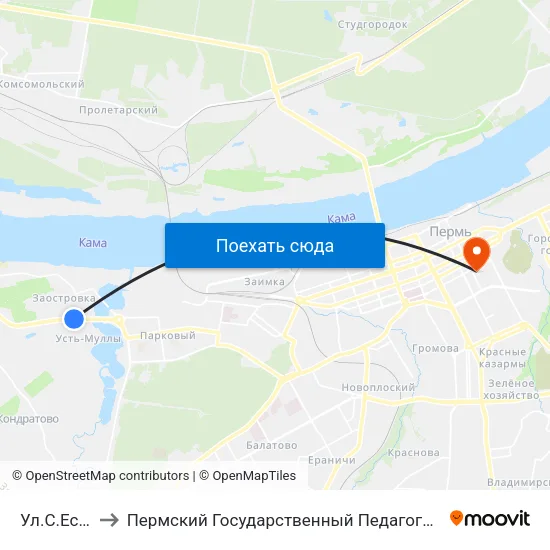 Ул.С.Есенина to Пермский Государственный Педагогический Университет map