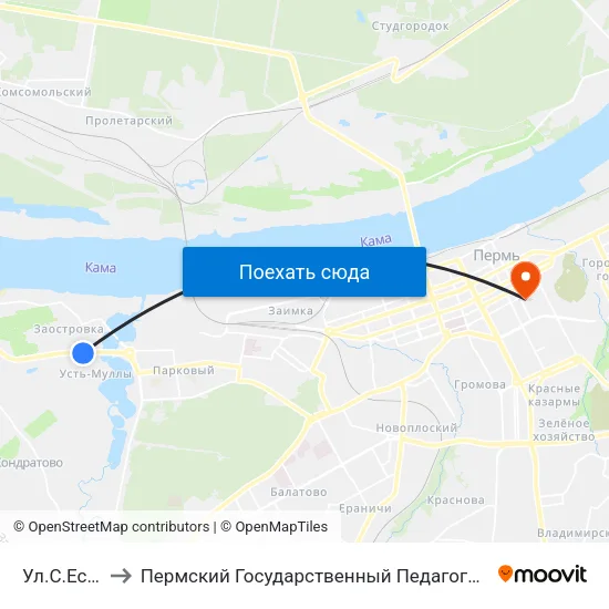 Ул.С.Есенина to Пермский Государственный Педагогический Университет map