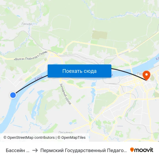 Бассейн "Чайка" to Пермский Государственный Педагогический Университет map