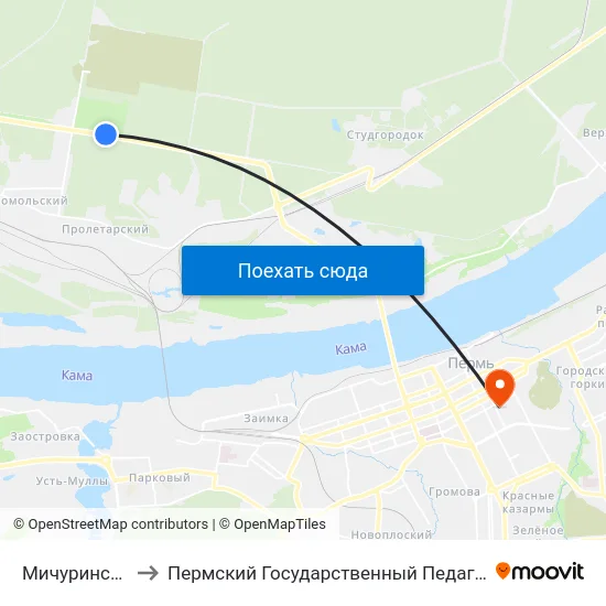 Мичуринские Сады to Пермский Государственный Педагогический Университет map