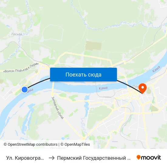 Ул. Кировоградская (По Треб.) to Пермский Государственный Педагогический Университет map