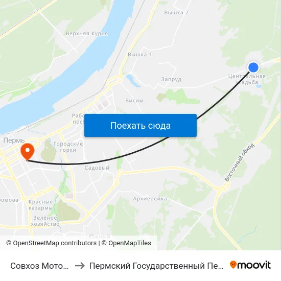 Совхоз Мотовилихинский to Пермский Государственный Педагогический Университет map