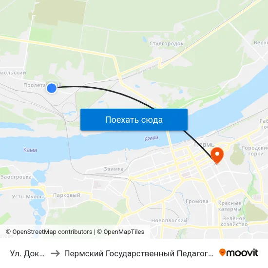 Ул. Докучаева to Пермский Государственный Педагогический Университет map