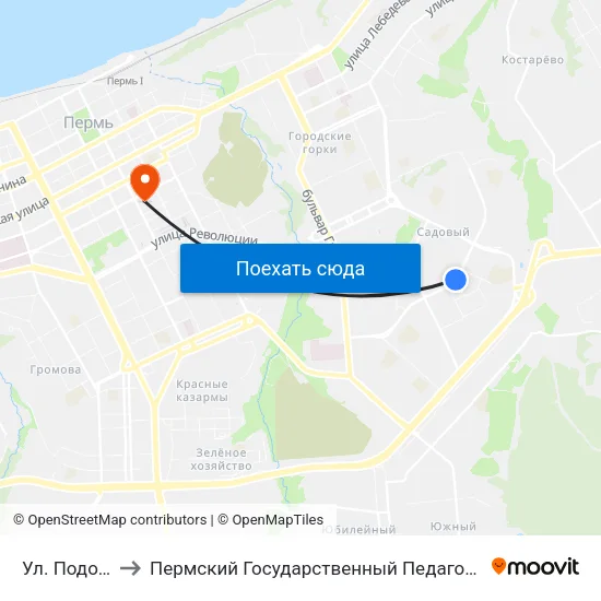 Ул. Подольская to Пермский Государственный Педагогический Университет map