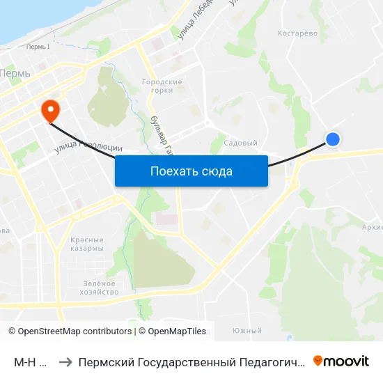 М-Н Ива-1 to Пермский Государственный Педагогический Университет map