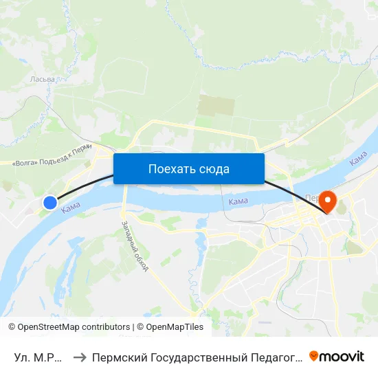 Ул. М.Рыбалко to Пермский Государственный Педагогический Университет map