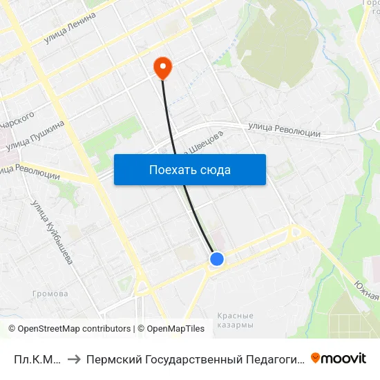 Пл.К.Маркса to Пермский Государственный Педагогический Университет map