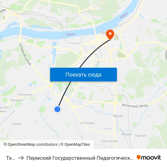 Тэц-9 to Пермский Государственный Педагогический Университет map