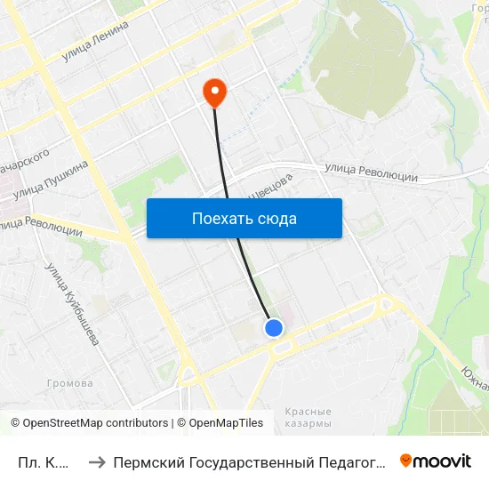 Пл. К.Маркса to Пермский Государственный Педагогический Университет map