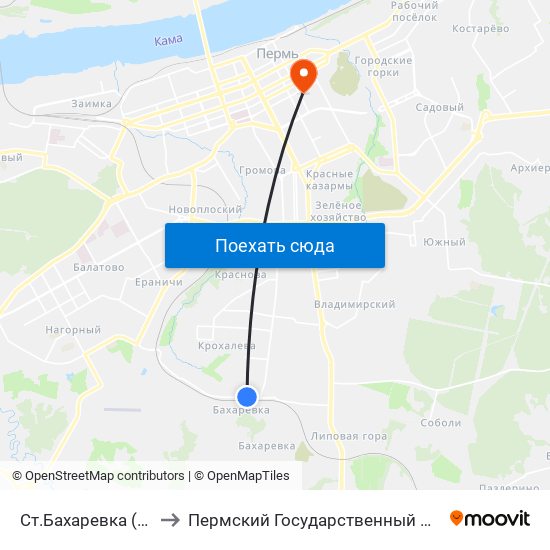 Ст.Бахаревка (Для Автобусов) to Пермский Государственный Педагогический Университет map
