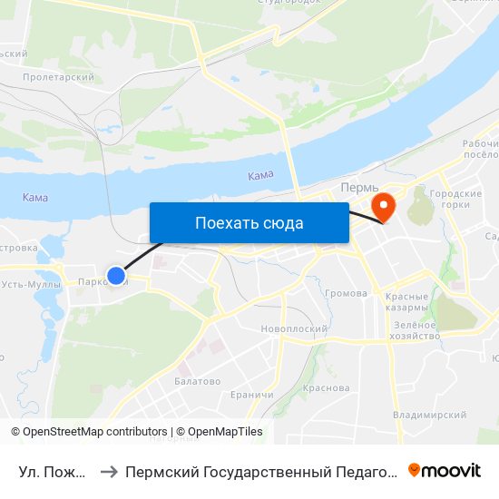 Ул. Пожарского to Пермский Государственный Педагогический Университет map