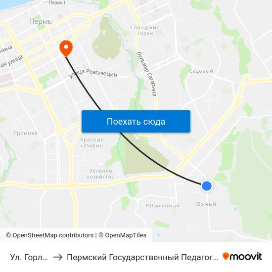Ул. Горловская to Пермский Государственный Педагогический Университет map