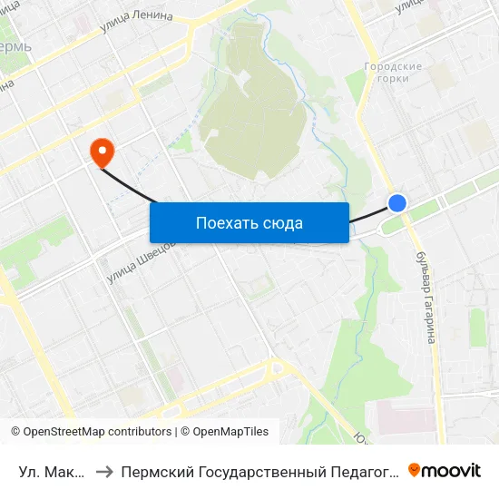 Ул. Макаренко to Пермский Государственный Педагогический Университет map