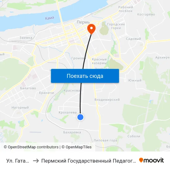 Ул. Гатауллина to Пермский Государственный Педагогический Университет map