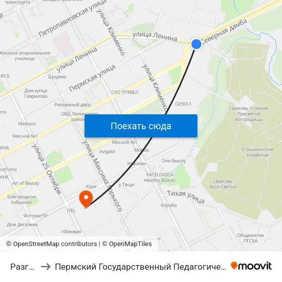 Разгуляй to Пермский Государственный Педагогический Университет map