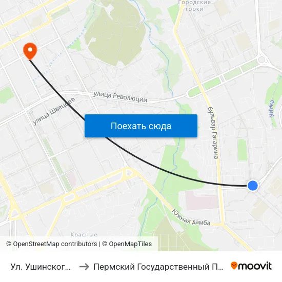 Ул. Ушинского (Минирынок) to Пермский Государственный Педагогический Университет map