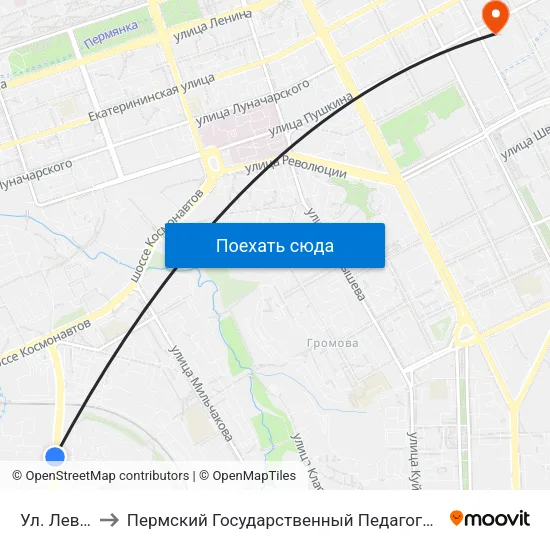 Ул. Левченко to Пермский Государственный Педагогический Университет map