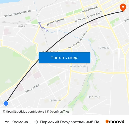 Ул. Космонавта Леонова to Пермский Государственный Педагогический Университет map