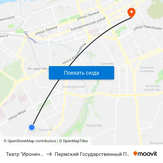 Театр "Ироничная Компания" to Пермский Государственный Педагогический Университет map