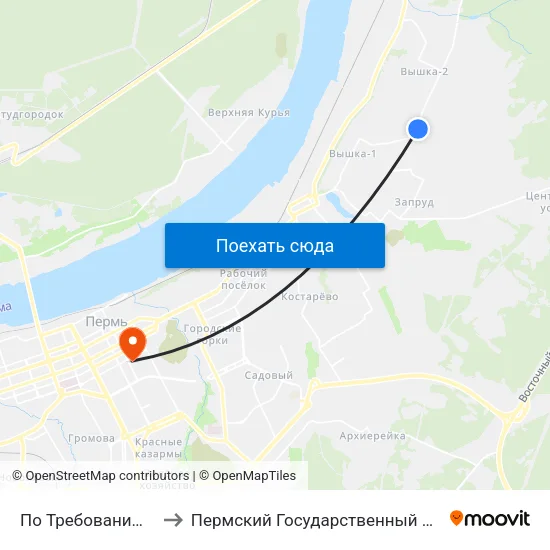По Требованию(Целинная 36м) to Пермский Государственный Педагогический Университет map