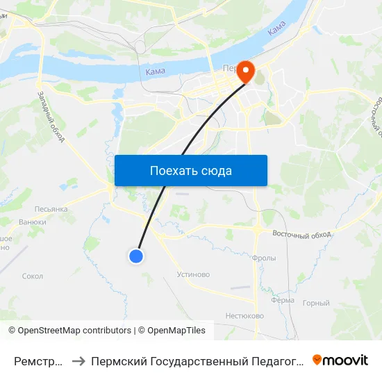 Ремстроймаш to Пермский Государственный Педагогический Университет map