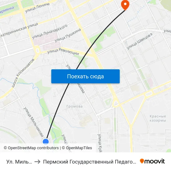 Ул. Мильчакова to Пермский Государственный Педагогический Университет map