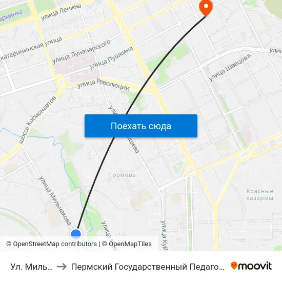 Ул. Мильчакова to Пермский Государственный Педагогический Университет map