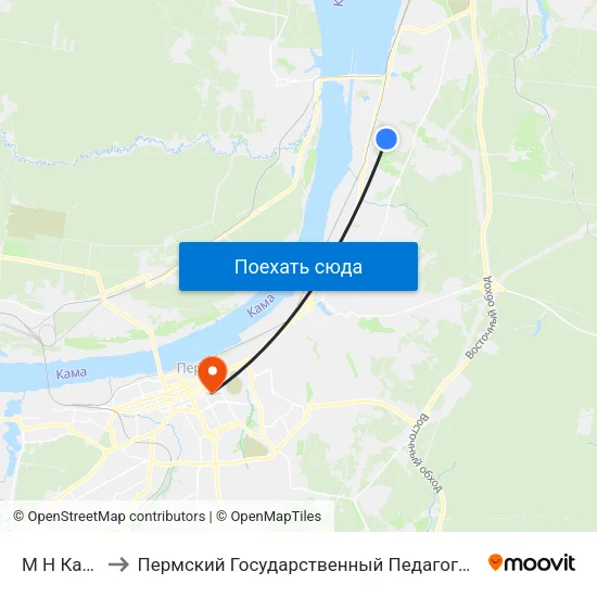 М Н Камский to Пермский Государственный Педагогический Университет map