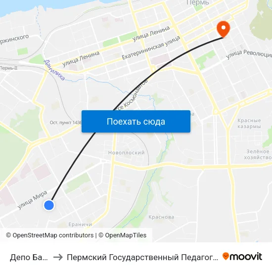 Депо Балатово to Пермский Государственный Педагогический Университет map