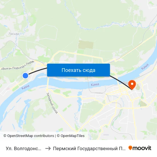 Ул. Волгодонская (Из Города) to Пермский Государственный Педагогический Университет map