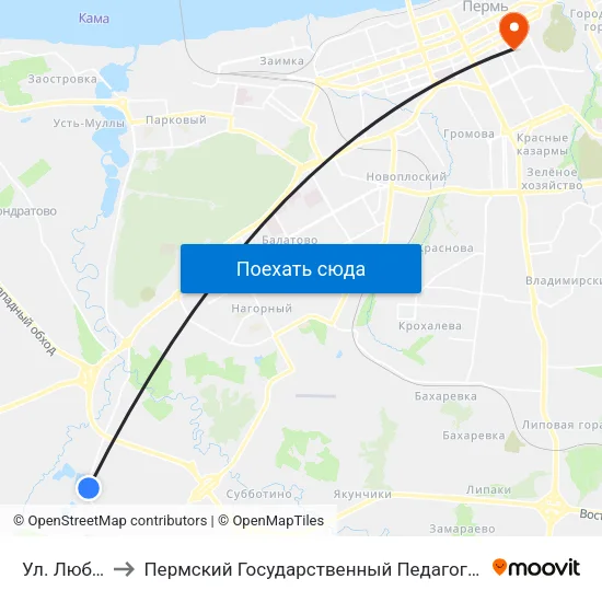 Ул. Любимова to Пермский Государственный Педагогический Университет map