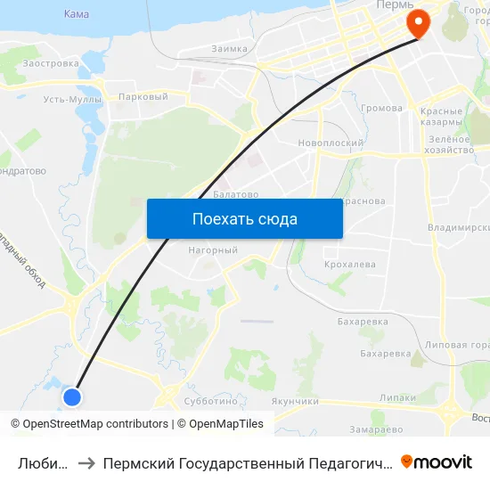 Любимова to Пермский Государственный Педагогический Университет map
