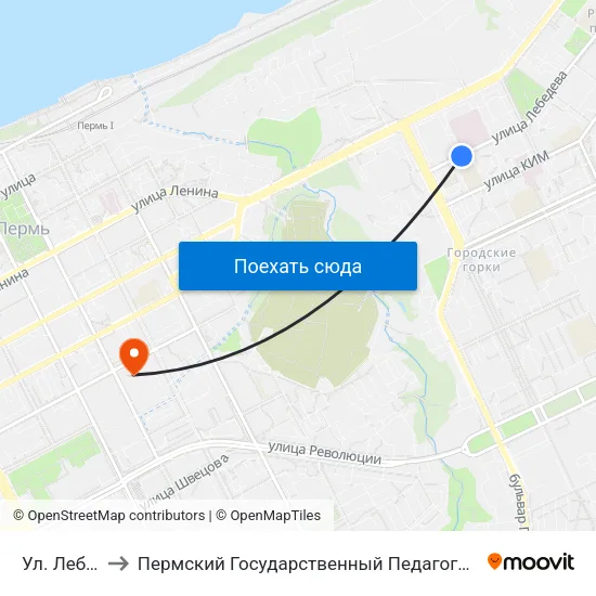 Ул. Лебедева to Пермский Государственный Педагогический Университет map