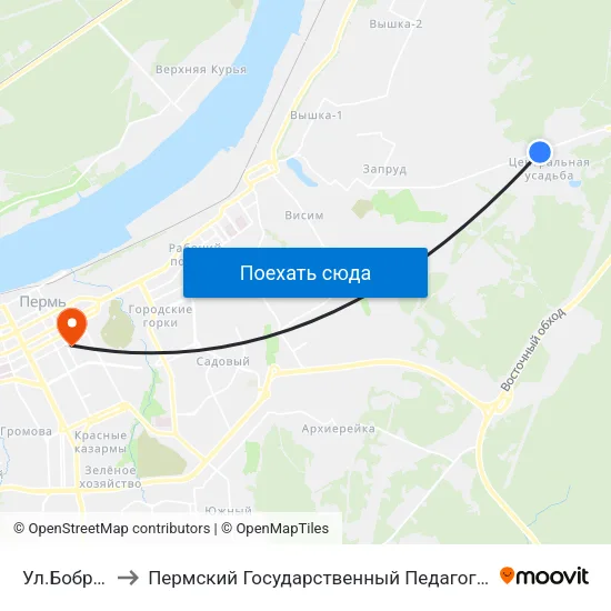 Ул.Бобруйская to Пермский Государственный Педагогический Университет map