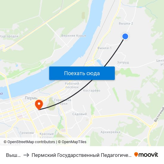 Вышка-2 to Пермский Государственный Педагогический Университет map