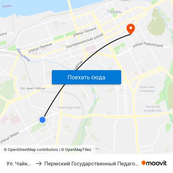 Ул. Чайковского to Пермский Государственный Педагогический Университет map