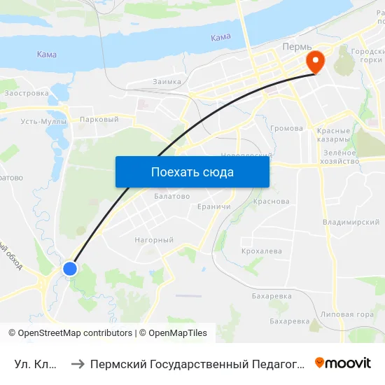 Ул. Ключевая to Пермский Государственный Педагогический Университет map