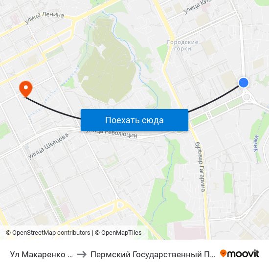 Ул Макаренко (По Тургенева) to Пермский Государственный Педагогический Университет map