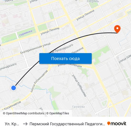 Ул. Крылова to Пермский Государственный Педагогический Университет map