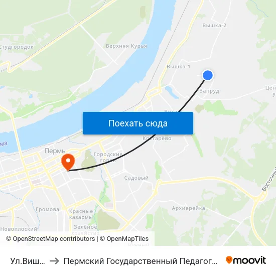 Ул.Вишневая to Пермский Государственный Педагогический Университет map