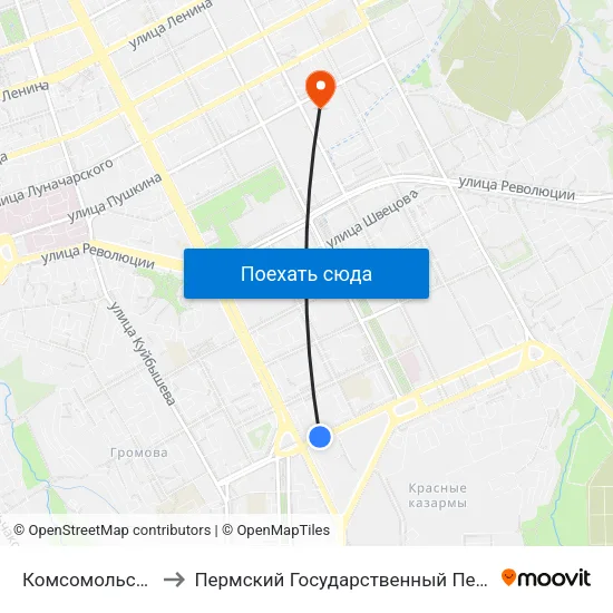 Комсомольская Площадь to Пермский Государственный Педагогический Университет map