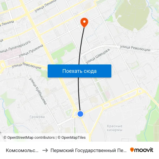 Комсомольская Площадь to Пермский Государственный Педагогический Университет map