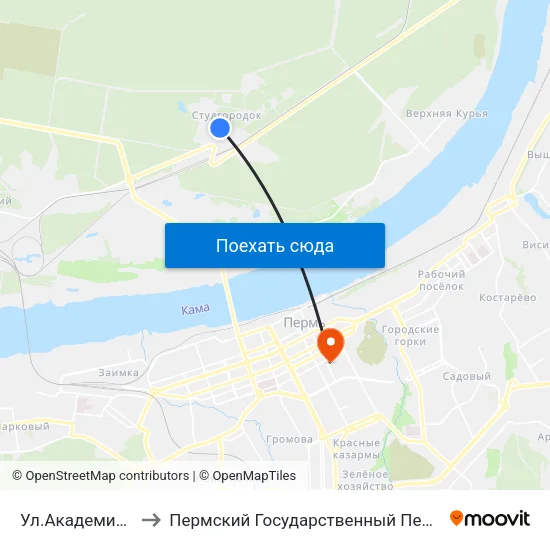 Ул.Академика Королева to Пермский Государственный Педагогический Университет map