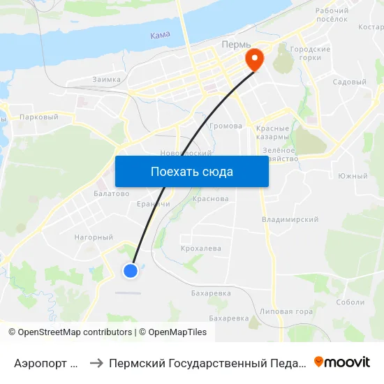 Аэропорт Бахаревка to Пермский Государственный Педагогический Университет map